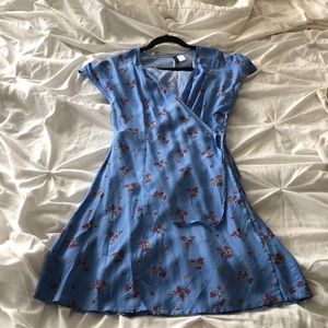Blue floral wrap dress